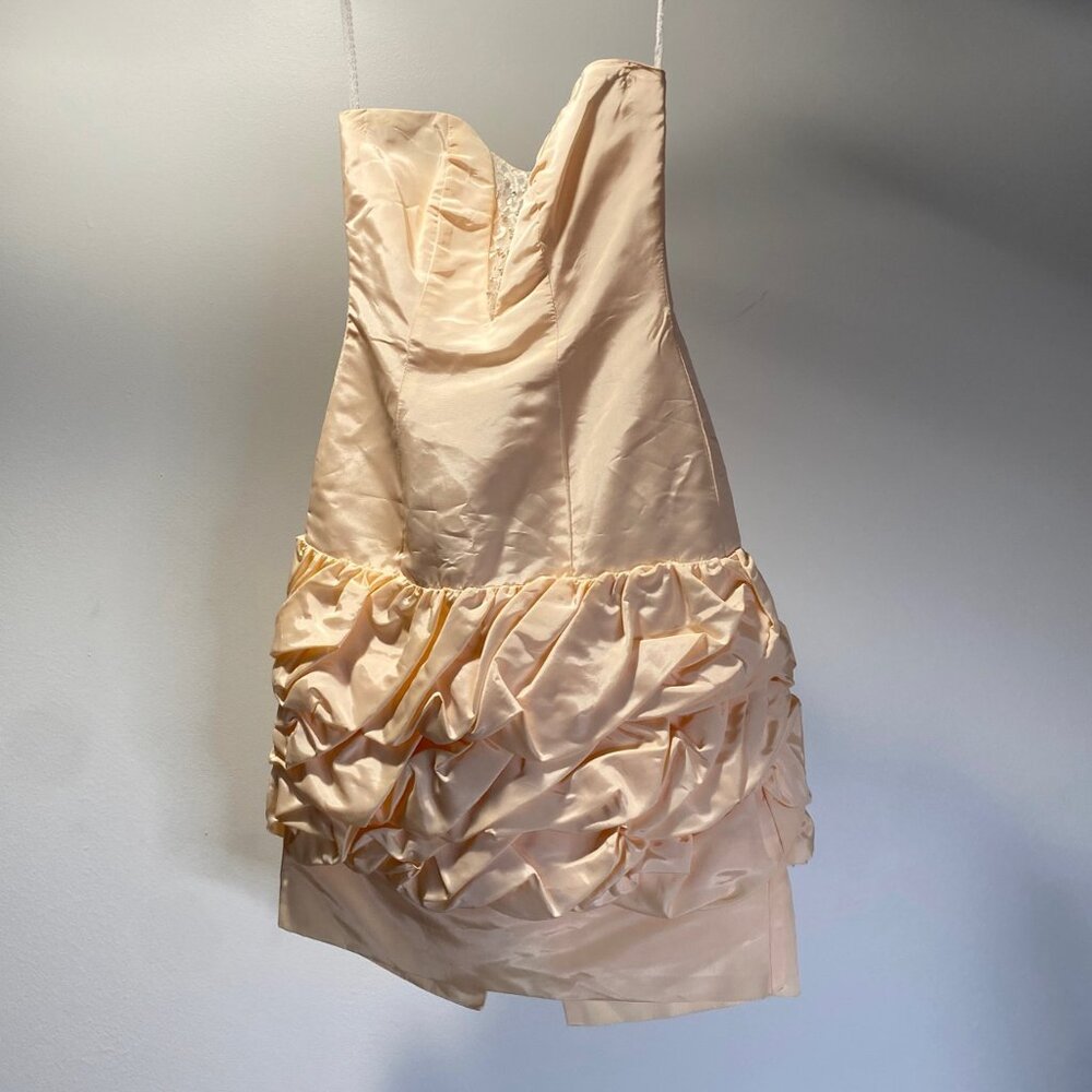 Vintage Strapless Ruffle Mini Dress Satin Corset Bustier Y2K Prom Fairycore.